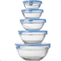 Conjunto 5 Potes Tigelas Vasilhas Bowls Em Vidro Com Tampa Conjunto 5 Potes Tigelas Vasilhas Bowls Em Vidro Com Tampa