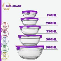 Conjunto 5 Potes Tigelas Vasilhas Bowls Em Vidro Com Tampa - UD Brasil