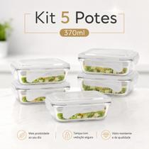 Conjunto 5 Potes Vidro Hermético Mantimentos Marmita 370ml