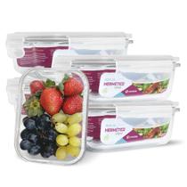 Conjunto 5 Potes Vidro Hermético marmita Fit 4 travas 370ml