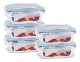 Conjunto 5 Potes Vidro Hermético Marmita Mantimentos 370ml