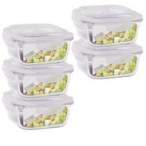 Conjunto 5 Potes Vidro Hermético Marmita Tampa Vedação 320ml