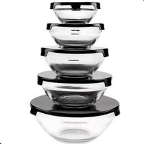 Conjunto 5 Potes Vidro Hermético Tampa Preta