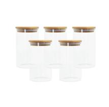 Conjunto 5 Potes Vidro Herméticos C/ Tampa de Bambu - Oikos Conjunto 5 Potes Vidro Herméticos C/ Tampa de Bambu - Oikos