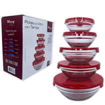 Conjunto 5 Potes Vidro Hermeticos Tampa Redondo Vermelho Conjunto 5 Potes Vidro Hermeticos Tampa Redondo Vermelho