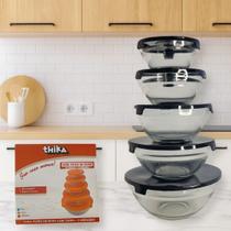 Conjunto 5 Potes Vidro Tampa Hermética Mantimentos Preto