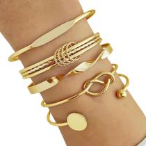 Conjunto 5 Pulseiras Femininas Dourada Prata Bracelete Banhada Joias
