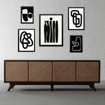 Conjunto 5 quadros Abstratos Preto e Branco - com vidro