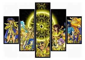Conjunto 5 Quadros Anime Cdz Cavaleiros De Ouro Quadro Painel Mangá"