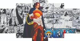 Conjunto 5 Quadros Anime One Piece Capitão Shanks Ruivo Mangá"