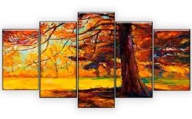 Conjunto 5 Quadros Árvore Centenária Pôr Do Sol"