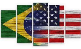 Conjunto 5 Quadros Bandeira Brasil Eua"