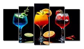 Conjunto 5 Quadros Bar Drinks Coquetéis Gin Bebidas"