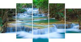 Conjunto 5 Quadros Cachoeira Cascata Azul"