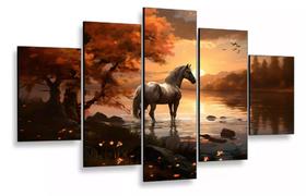 Conjunto 5 Quadros Cavalos Paisagem"