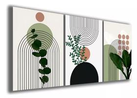 Conjunto 5 Quadros Decorativos Abstrato Plantas Verde Flores Folhas Sol"