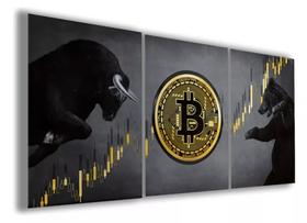 Conjunto 5 Quadros Decorativos Bitcoin Moeda Virtual"