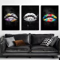 Conjunto 5 Quadros Decorativos Bocas Art Pop Culture"