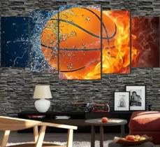 Conjunto 5 Quadros Decorativos bola de basquete veloz "