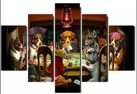 Conjunto 5 Quadros Decorativos cachorro poker"