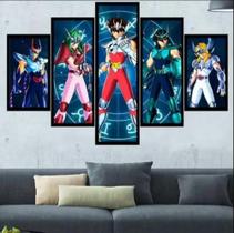Conjunto 5 Quadros Decorativos cavaleiros do zodiaco1"