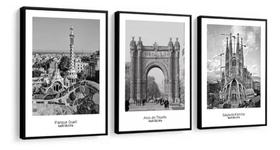 Conjunto 5 Quadros Decorativos Cidade Pontos Turísticos Barcelona"