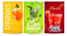 Conjunto 5 Quadros Decorativos Drinks Cachaça Bar"