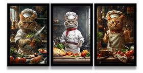 Conjunto 5 Quadros Decorativos Gatos Cozinha Cozinheiros"