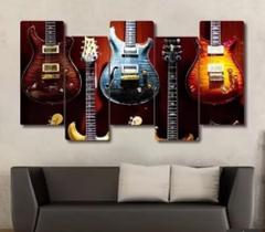 Conjunto 5 Quadros Decorativos guitarras musical "