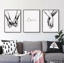 Conjunto 5 Quadros Decorativos Mãos Love Preto E Branco"