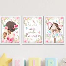 Conjunto 5 Quadros Decorativos Menina Jardim Flores"