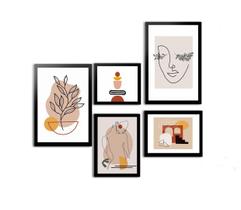 Conjunto 5 Quadros Decorativos Moldura Mulher Minimalista