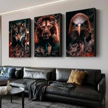 Conjunto 5 Quadros Decorativos Motivacional Foco Animais"