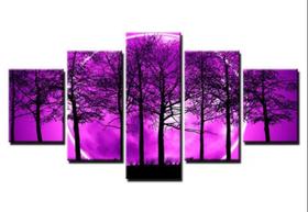 Conjunto 5 Quadros Decorativos paisagem aou luar roxo natureza "