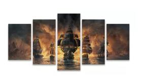 Conjunto 5 Quadros Decorativos piratas chamas"