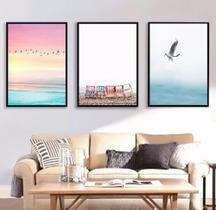 Conjunto 5 Quadros Decorativos Praia Natureza Pássaros"