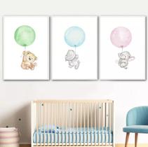 Conjunto 5 Quadros Decorativos Urso Elefante Balão"