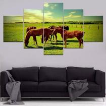 Conjunto 5 Quadros Fazenda Cavalos No Pasto"