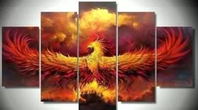 Conjunto 5 Quadros Fenix Ave Imortal "