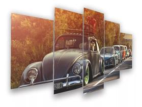 Conjunto 5 Quadros Fusca Antigo Retro Preto"