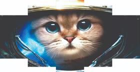 Conjunto 5 Quadros Gato Capacete Pet Astronauta"