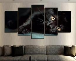 Conjunto 5 Quadros Gato Preto Lindo"