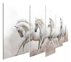 Conjunto 5 Quadros Hall Cavalos Branco Selvagens" Conjunto 5 Quadros Hall Cavalos Branco Selvagens"