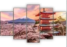 Conjunto 5 Quadros Japão Oriental Monte Fuji"