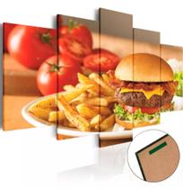 Conjunto 5 Quadros Lanche Hambúrguer"