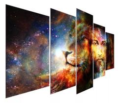 Conjunto 5 Quadros Leão Jesus Galáxia Estrelas" Conjunto 5 Quadros Leão Jesus Galáxia Estrelas"