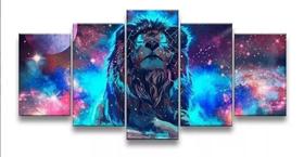 Conjunto 5 Quadros Leão No Universo" Conjunto 5 Quadros Leão No Universo"