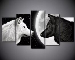 Conjunto 5 Quadros Lobo Albino E Lobo Negro" Conjunto 5 Quadros Lobo Albino E Lobo Negro"