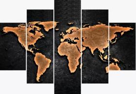 Conjunto 5 Quadros Mapa Mundi Preto "