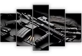Conjunto 5 Quadros Mosaico Arma Jogo De Guerra Soldado"